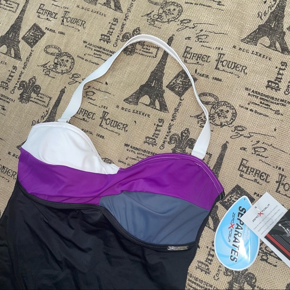 ZeroXposur NWT! Grape/Gray/Black/White Tankini Size 12 - Picture 3 of 10